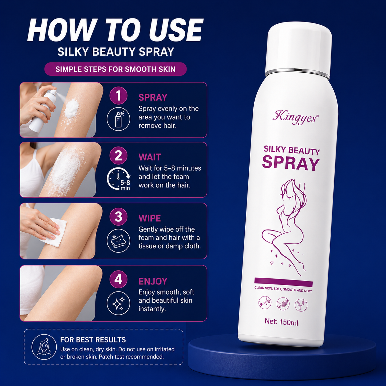 Silky Beauty Hair Removal Spray | Quick & Painless Hair Removal Foam | 150ml