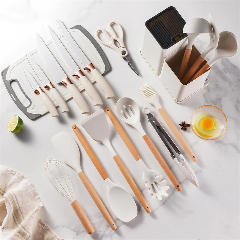 19PCS Kitchen Set – A complete utensil and knife toolkit with elegant design and everyday functionality.